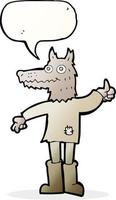 dessin animé loup homme avec bulle de dialogue vecteur