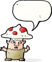 dessin animé petit homme aux champignons avec bulle de dialogue vecteur