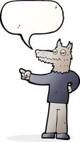 dessin animé pointant l'homme loup avec bulle de dialogue vecteur