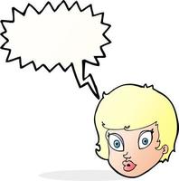 dessin animé surpris visage féminin avec bulle de dialogue vecteur