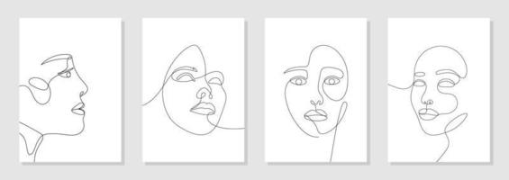 une seule ligne dessinée à la main jeune femme portrait beauté féminine, visage de fille beauté minimaliste. conception vectorielle continue dynamique d'une ligne graphique. collection de visages, ensemble de mode vecteur