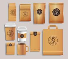 ensemble de produits d'emballage de café élégant or vecteur
