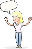 dessin animé femme jetant les mains en l'air avec bulle de dialogue vecteur