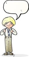 dessin animé homme portant des bretelles avec bulle de dialogue vecteur