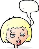 dessin animé femme plissant les yeux avec bulle de dialogue vecteur