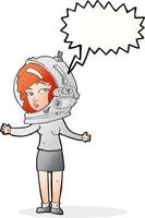 dessin animé femme portant un casque d'astronaute avec bulle de dialogue vecteur