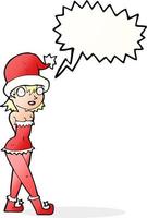 femme de bande dessinée en costume de lutin de noël avec bulle de dialogue vecteur