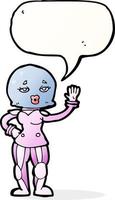 dessin animé femme astronaute avec bulle de dialogue vecteur