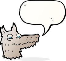 visage de loup béat de dessin animé avec bulle de dialogue vecteur