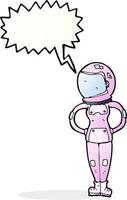 dessin animé femme astronaute avec bulle de dialogue vecteur