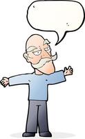 dessin animé vieil homme écartant les bras avec bulle de dialogue vecteur
