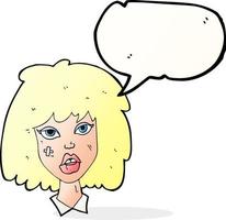 dessin animé femme au visage meurtri avec bulle de dialogue vecteur