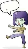 fille zombie de dessin animé avec bulle de dialogue vecteur