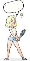 dessin animé femme jouant au tennis avec bulle de dialogue vecteur