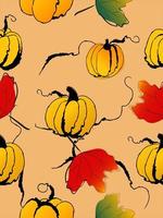 citrouilles de style doodle avec motif sans soudure de feuilles vecteur