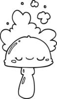 champignon de dessin animé avec nuage de spores vecteur