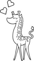 dessin animé girafe avec coeur d'amour vecteur