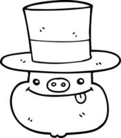 cochon de dessin animé portant un chapeau haut de forme vecteur