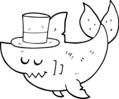 requin de dessin animé portant un chapeau haut de forme vecteur