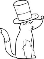loup de dessin animé sifflant portant un chapeau haut de forme vecteur
