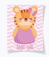 modèle de carte de douche de bébé avec jolie fille tigre vecteur