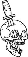 tatouage dans le style de ligne noire d'un crâne vecteur
