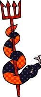 dessin animé doodle serpent sur la fourche du diable vecteur