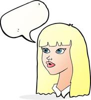 dessin animé jolie fille aux cheveux longs avec bulle de dialogue vecteur