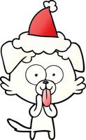 dessin animé dégradé d'un chien avec la langue qui sort portant un bonnet de noel vecteur