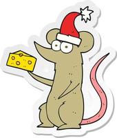 autocollant d'une souris de Noël de dessin animé avec du fromage vecteur