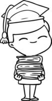 garçon souriant de dessin animé avec une pile de livres vecteur