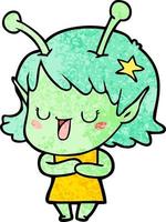 dessin animé fille extraterrestre heureuse vecteur