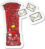 autocollant rétro en détresse d'une boîte aux lettres britannique de dessin animé vecteur