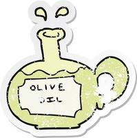 autocollant rétro en détresse d'une huile d'olive de dessin animé vecteur