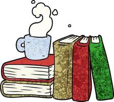 tasse à café de dessin animé et livres d'étude vecteur