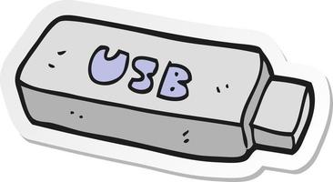 autocollant d'une clé usb de dessin animé vecteur