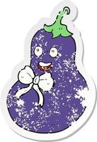 autocollant rétro en détresse d'une aubergine de dessin animé vecteur