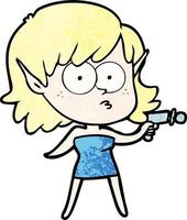 fille elfe de dessin animé avec pistolet à rayons vecteur