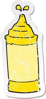 autocollant rétro en détresse d'une bouteille de moutarde de dessin animé vecteur