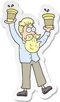 autocollant d'un homme de dessin animé avec des tasses à café vecteur