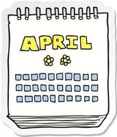autocollant d'un calendrier de dessin animé montrant le mois d'avril vecteur