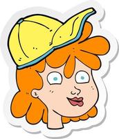 autocollant d'un visage féminin de dessin animé portant une casquette vecteur