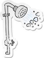 autocollant rétro en détresse d'une douche de dessin animé vecteur