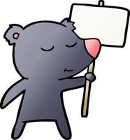 personnage de dessin animé d'ours avec signe de protestation vecteur