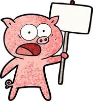 dessin animé cochon qui proteste vecteur