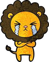 dessin animé lion qui pleure avec les bras croisés vecteur