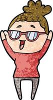 dessin animé femme heureuse portant des lunettes vecteur