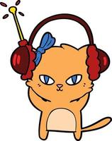 chat de dessin animé mignon avec un casque vecteur