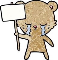 ours de dessin animé qui pleure avec poteau indicateur vecteur