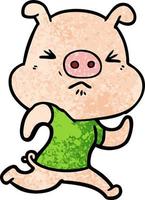 dessin animé cochon en colère portant un tee-shirt vecteur